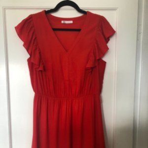 Red Orange Dress with Ruffles